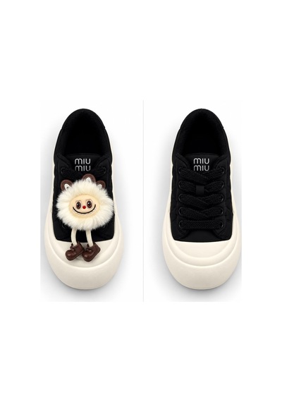 Look Life Miu Miu Çıkartılabilir Tüylü Figür Detaylı Kalın Taban Kadın Sneaker Siyah