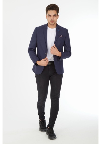 Sposo G-210 Dar Kalıp Desenli Lacivert Erkek Blazer Ceket Lacivert