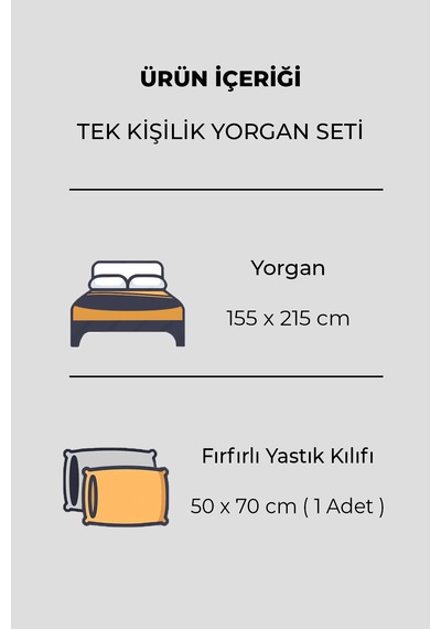 Wellsoft Tek Kişilik Fırfırlı Yorgan Seti 155x215 Cm Çift Taraflı Peluş Yorgan + 1 Yastık Kılıfı Zebra Antrasit