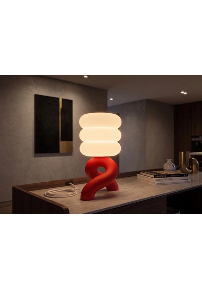3dlab 3d Lab Modern Gece Lambası Dekoratif Tasarım Masa Lambası - Modern Ambiyans Abajuru Kırmızı