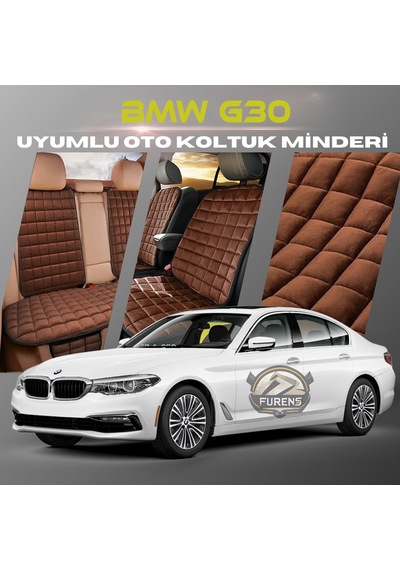 Bmw G30 Kahverengi Tay Tüyü Cepli & Terletmez Sırtlı Oto Koltuk Minder Seti - Koruma Kılıfı  Ön & Arka Set
