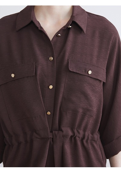 Lcw Vision Kahverengi Armürlü Oversize Kadın Gömlek