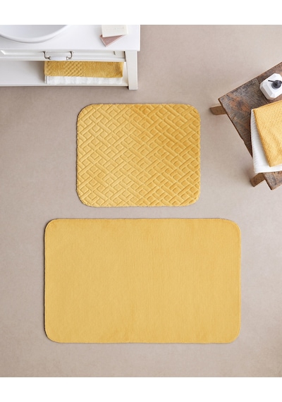 English Home Gridline Kaydırmaz Taban Banyo Paspası Seti 60x80 Cm + 40x60 Cm Hardal