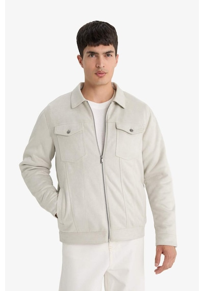 Defacto Slim Fit Dar Kesim Gömlek Yaka Fermuarlı İç Cepli Süet Mevsimlik Baharlık Ceket Mont A3254ax25aubg766 Bej