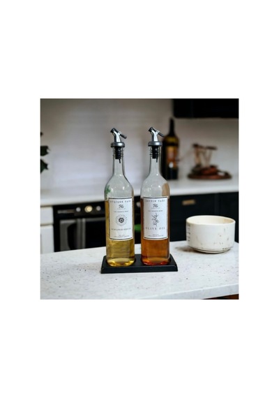Siyah Bölmeli Standlı 2 Li 750 Ml Cam Damlatmaz Kapaklı Ayçiçek Yağı Zeytin Yağı Şişesi Yağdanlık Şeffaf 632343096 Şeffaf