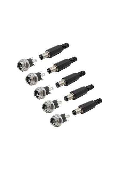 5 Takım Dc Şase 2,1Mm Metal Üstten Somunlu Ve Dc Jak Fiş 5 Takım