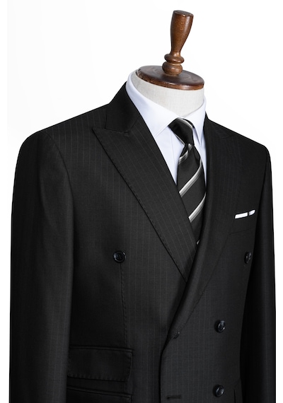 İlayda Emir Luxury, İtalyan Kesim, Slim Fit, Kruvaze, Çizgili, Erkek Takım Elbise Siyah