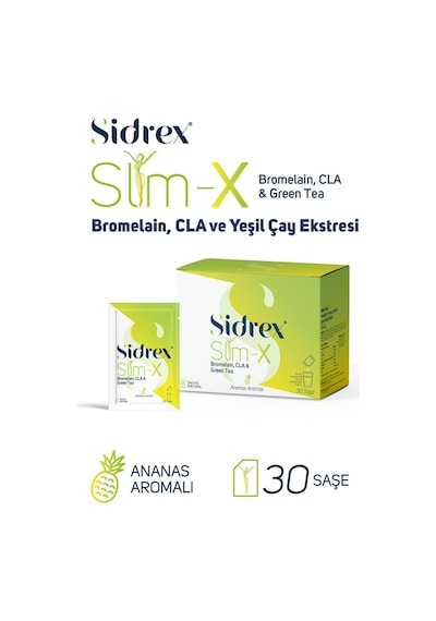 Sidrex Slm-x Bromelain Cla ve Yeşil Çay Eki İçeren Takviye Edici Gıda 30 Saşe