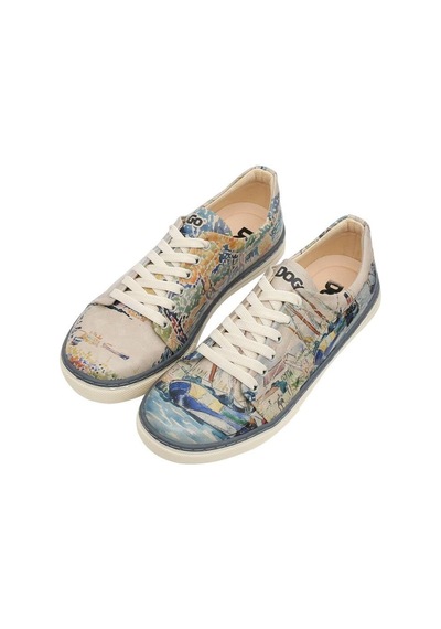 Kadın Vegan Deri Bej Sneakers - Watercolor And Sailors Tasarım Çok Renkli