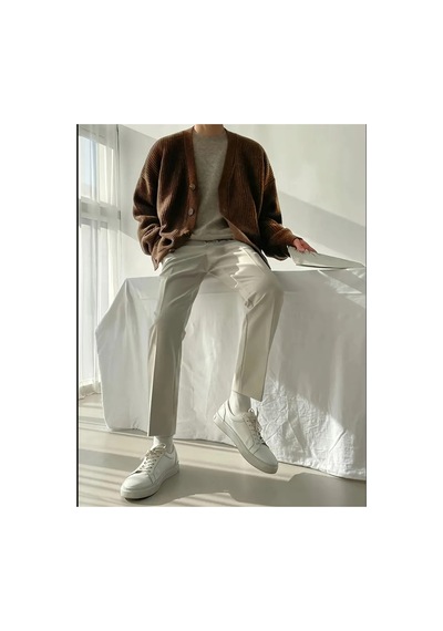 Cool Tarz Erkek Regular Fit Düğmeli V Yaka Triko Hırka Kahverengi Kahverengi