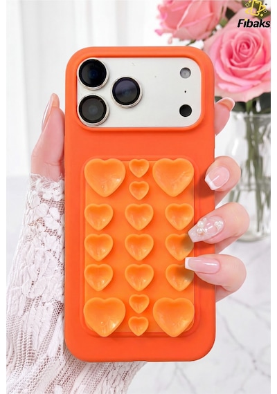 Fibaks iPhone 17 Pro Uyumlu Kılıf Kendinden Vakumlu İçi Kadife Kalp Desenli Soft Silikon Güçlü Tutuş & Estetik Tasarım Turuncu Fibaks iPhone 17 Pro Uyumlu Kılıf Kendinden Vakumlu İçi Kadife Kalp Desenli Soft Silikon Güçlü Tutuş & Estetik Tasarım Turuncu