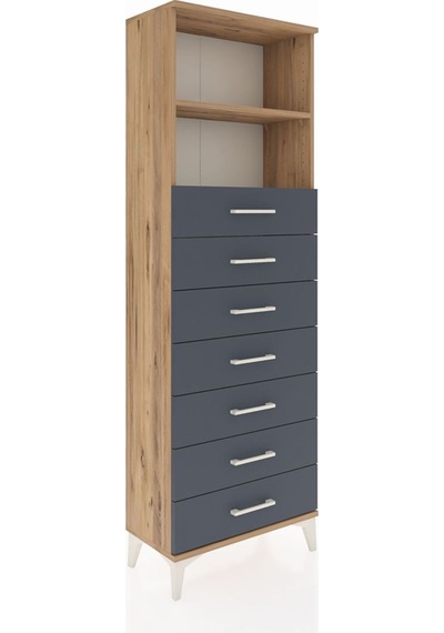 Arges Dolap 2 Raflı 7 Çekmeceli 60x30x182 Çam-antrasit Atlas Çam