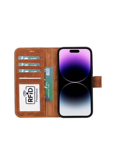 Apple İphone 15 Plus Uyumlu Deri Cüzdanlı Kılıf Mwwn G19 Taba Diğer