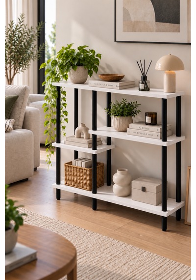Modern 4 Raflı Kitaplık Salon Düzenleyici Metal Ayaklı Dekoratif Kitaplık Ve Çok Amaçlı Raf Ünitesi Beyaz Modern 4 Raflı Kitaplık Salon Düzenleyici Metal Ayaklı Dekoratif Kitaplık Ve Çok Amaçlı Raf Ünitesi Beyaz