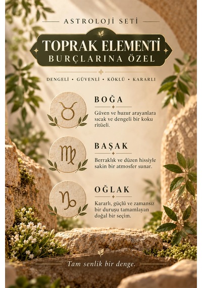 Astroloji Toprak Elementi Seti 3 Lü Esansiyel Koku Yağı Boğa Başak Oğlak, Difüzör Ve Buhurdanlık E Çok Çeşitli