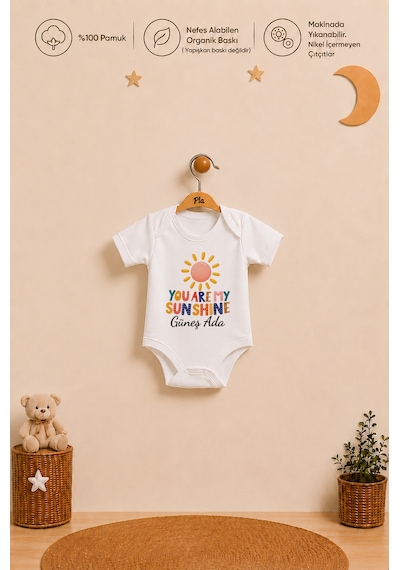 Pia Baby Kız Bebek İsme Özel Hediye Seti 2'li %100 Pamuk Organik Baskılı Body Zıbın Ve Ham Bez Kıyafet Kesesi 2061b2k2x Ekru