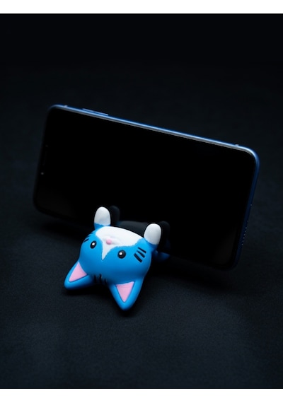 Mavi Kedi Figürlü Telefon Tutucu Stand - 3d Baskı Ofis Masaüstü Aksesuarı Ve Biblo