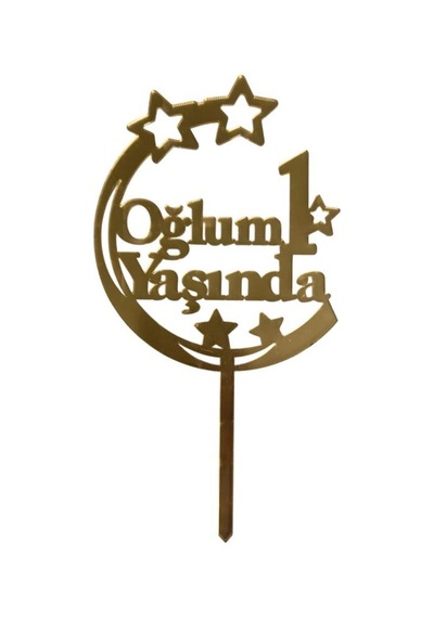Oğlum 1 Yaşında Yazılı Aynalı Pleksi Altın