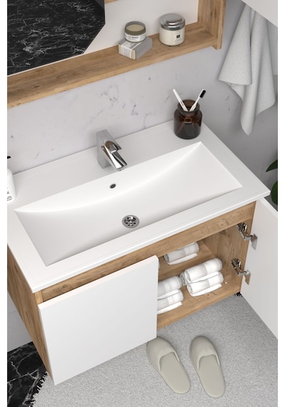 Teta Home Napoli 80 Cm Mdf Banyo Dolabı Seti + Boy Dolabı Atlantik Çam-beyaz Atlantik Çam - Beyaz