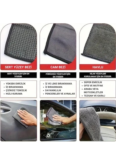 Polham Profesyonel 11 Parça Mikrofiber Araç Oto Yıkama Seti Araç Fırçası Araç Mikrofiber Bez Seti