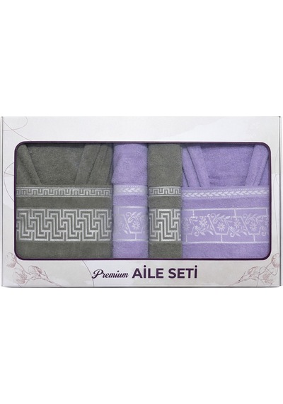 6 Parça Aile Bornoz Seti Yüksek Emici, Dayanıklı & Yumuşak Doku, %70 Pamuk %30 Polyester Kahverengi