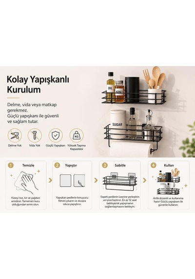 2'li Yapışkanlı Siyah Mutfak Organizer Seti, Metal Baharatlık Ve Yağlık Raf, Kağıt Havluluklu Alt Raf, Delmeden Kolay Kurulumlu Mutfak Düzenleyici Çok Renkli 2'li Yapışkanlı Siyah Mutfak Organizer Seti, Metal Baharatlık Ve Yağlık Raf, Kağıt Havluluklu Alt Raf, Delmeden Kolay Kurulumlu Mutfak Düzenleyici Çok Renkli