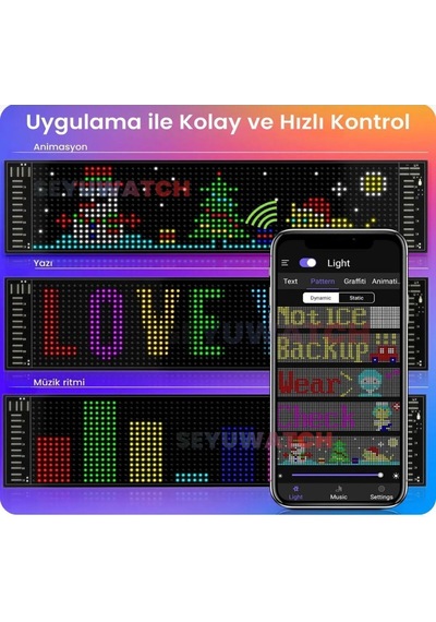 37 Cm Led Panel Yazı Yazan Telefon Kontrollü Led Ekran Kamyon Otobüs İş Yeri Araba Cam Duvar