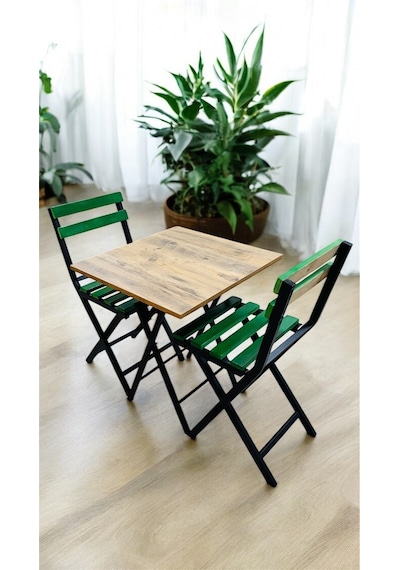Balkon Bahçe Mutfak 3'lü Bistro Set Katlanır Masa Sandalye 60x60 Yeşil Balkon Bahçe Mutfak 3'lü Bistro Set Katlanır Masa Sandalye 60x60 Yeşil