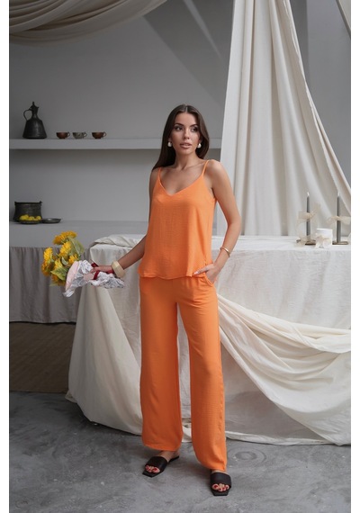 Paw Garage Kadın Shay Ayrobin Ip Askılı Bluz Bol Paça Pantolon Takım, Yaz Yeni Sezon Turuncu Paw Garage Kadın Shay Ayrobin Ip Askılı Bluz Bol Paça Pantolon Takım, Yaz Yeni Sezon Turuncu