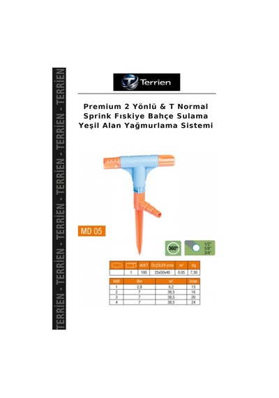 Premium 2 Yönlü & T Normal Sprink Fıskiye Bahçe Sulama Yeşil Alan Yağmurlama Sistemi