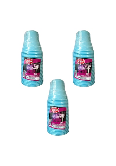 Roll-up Party Dreams Parti Davet Piknik Renkli Plastik Sert Mika Bardak - Turkuaz - 25'li 3 Paket Açık Mavi