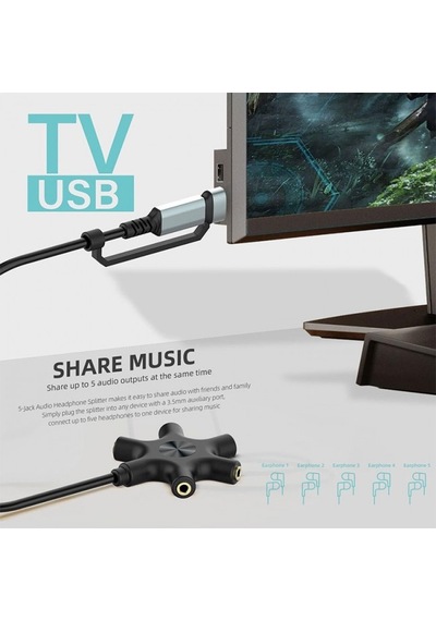 Usb A Type C Ses Kartı Ve 5 Port Kulaklık Çoklayıcı Dağıtıcı Splitter