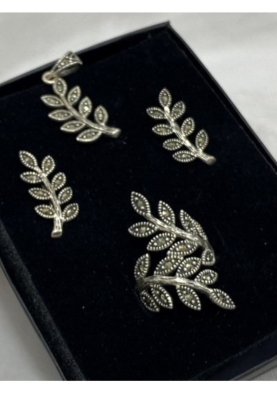 Yaprak Tasarımlı Gümüş Kadın Set Gümüş