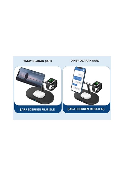 Lexroo Bw04 Aple Kablosuz Wireless Hızlı Şarj Standı Iwatch Airpods Apple iPhone Uyumlu 11 11 Pro 12 12 Pro 13 Standart