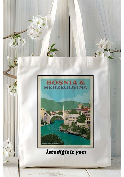 Art Hediye Bosnia Baskılı Bez Çanta Omuz Çantası Kişiye Özel Desen Çok Renkli
