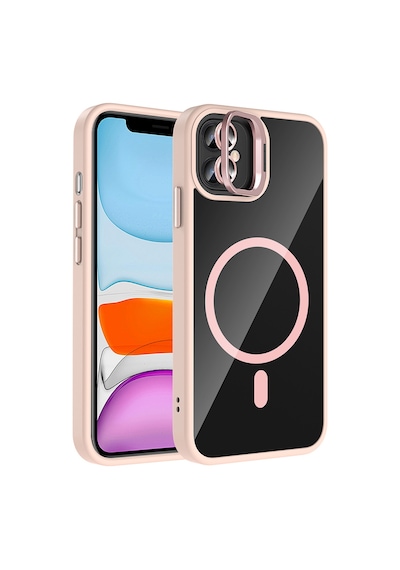 Zore iPhone Uyumlu 11 Kılıf Standlı Ve Kamera Lens Hediyeli M-safe Şarj Özellikli Ogaa Etro Kapak - Pembe