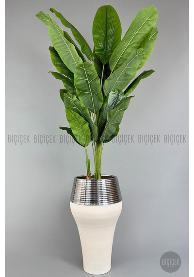 Biçiçek Yapay Starli̇ce 230 Cm Bambu Gövdeli̇ 22 Yapraklı Krem Gümüş Cleopatra Saksıda