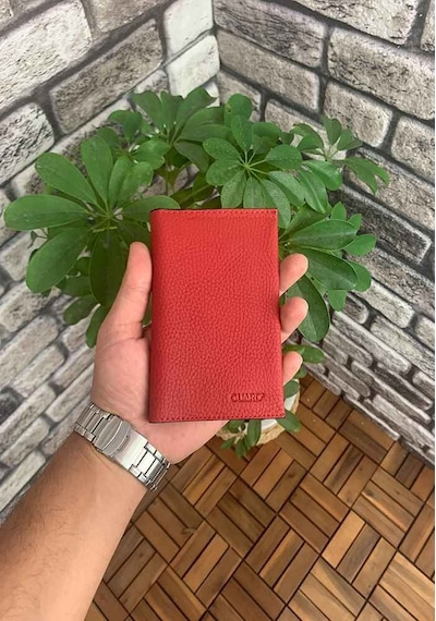 Guard Kırmızı Hakiki Deri Pasaport Kılıfı Erkek / Kadın P5249 Kırmızı