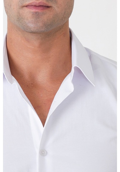 Beyaz %100 Pamuklu Nefes Alabilir Kolay Ütülenebilir Uzun Kollu Slim Fit Gömlek Gk 766
