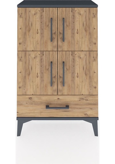 Arges Komodin 4 Raflı Tek Çekmeceli 4 Kapaklı 60x30x96 Antras... Antrasit