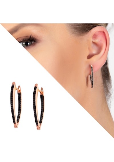 Starlight Diamond Siyah Zirkon Taşlı V Tasarım Rose Renk 925 Ayar Gümüş Küpe