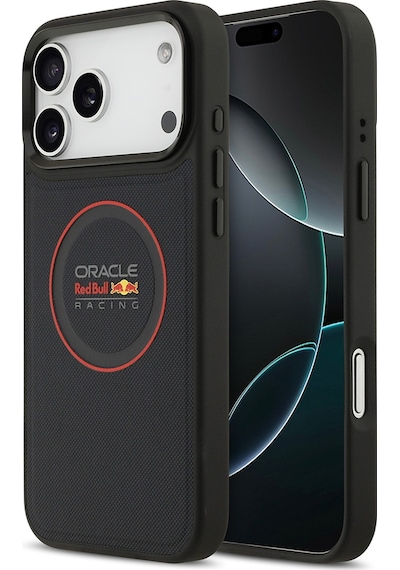 Apple Uyumlu iPhone 17 Pro Max Kılıf Redbull Lisanslı M-safeli Kırmızı Halka Ve Logo Kabartma Pu Deri Kapak Siyah Siyah
