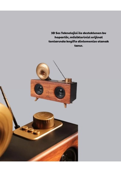 Home Çift Hoparlörlü Bluetooth Gramofon Speaker Fm Radyo, Usb, Sd Kart Ve Aux Girişli