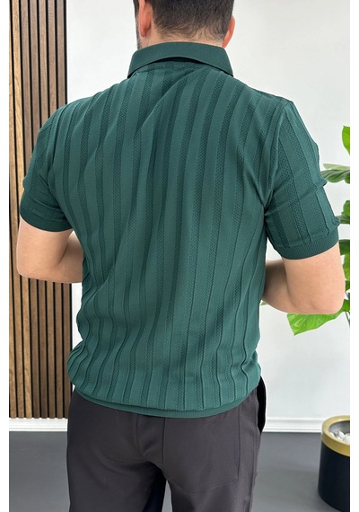 Erkek Açık Yaka Desenli Tişört Yeşil Edw453 Yeşil