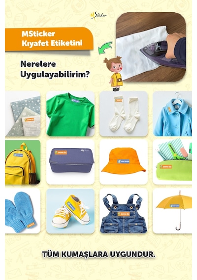 Kıyafet Etiketi - Okul Kıyafetlerine Kişiye Özel 30 Saniyede Kolay Uygulama Yıkanabilir - Hello Kety Çok Renkli
