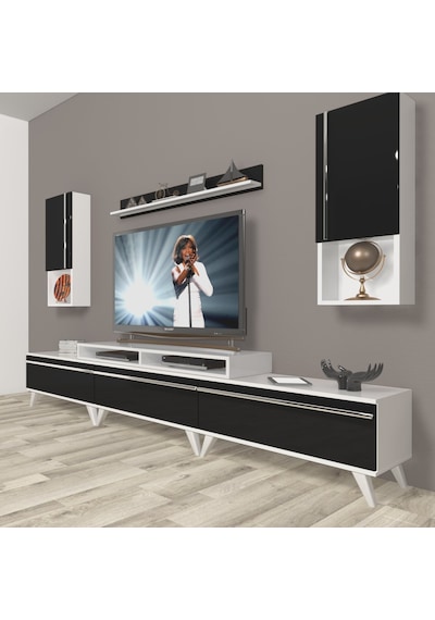 Decoraktiv Ekoflex 270ta Mdf Retro Tv Ünitesi Tv Sehpası Beyaz - Siyah