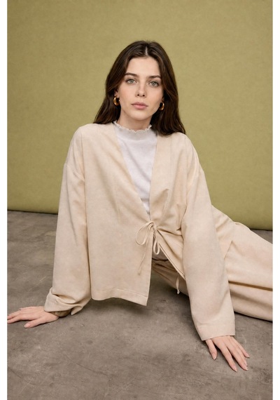 Defacto Regular Fıt Keten Karışımlı Bej Kimono I1780ax26hser37 Ekru-er37