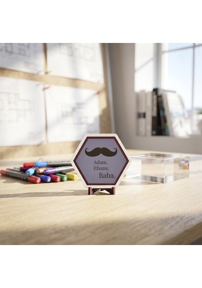 Bıyık Motifli Modern Dekoratif Obje, Ev Ve Ofis Dekorasyonu İçin Şık Masaüstü Tasarımı 10x10 Cm, Mor
