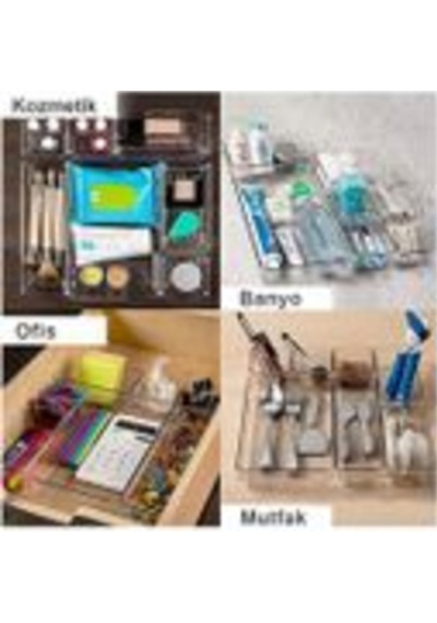 11 Adet Modüler Banyo Makyaj Takı Düzenleyici - Masaüstü Organizer - Mutfak Çekmece İçi Düzenleyici Şeffaf