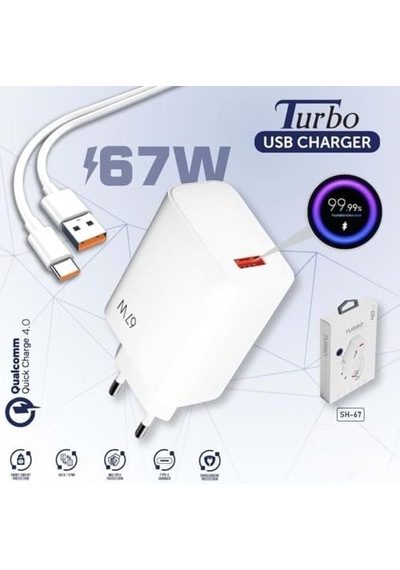 67w Turbo Hızlı Şarj Adaptörü Ve Data Kablosu Beyaz Pda-067 2ın1 Yerli Üretim